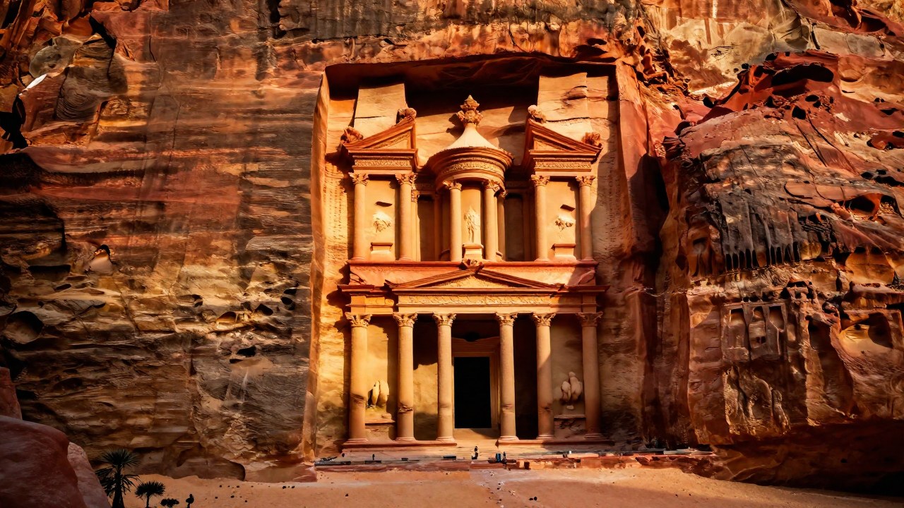 La ciudad de Petra muestra su arquitectura de arenisca con sistemas complejos de gestión del agua.