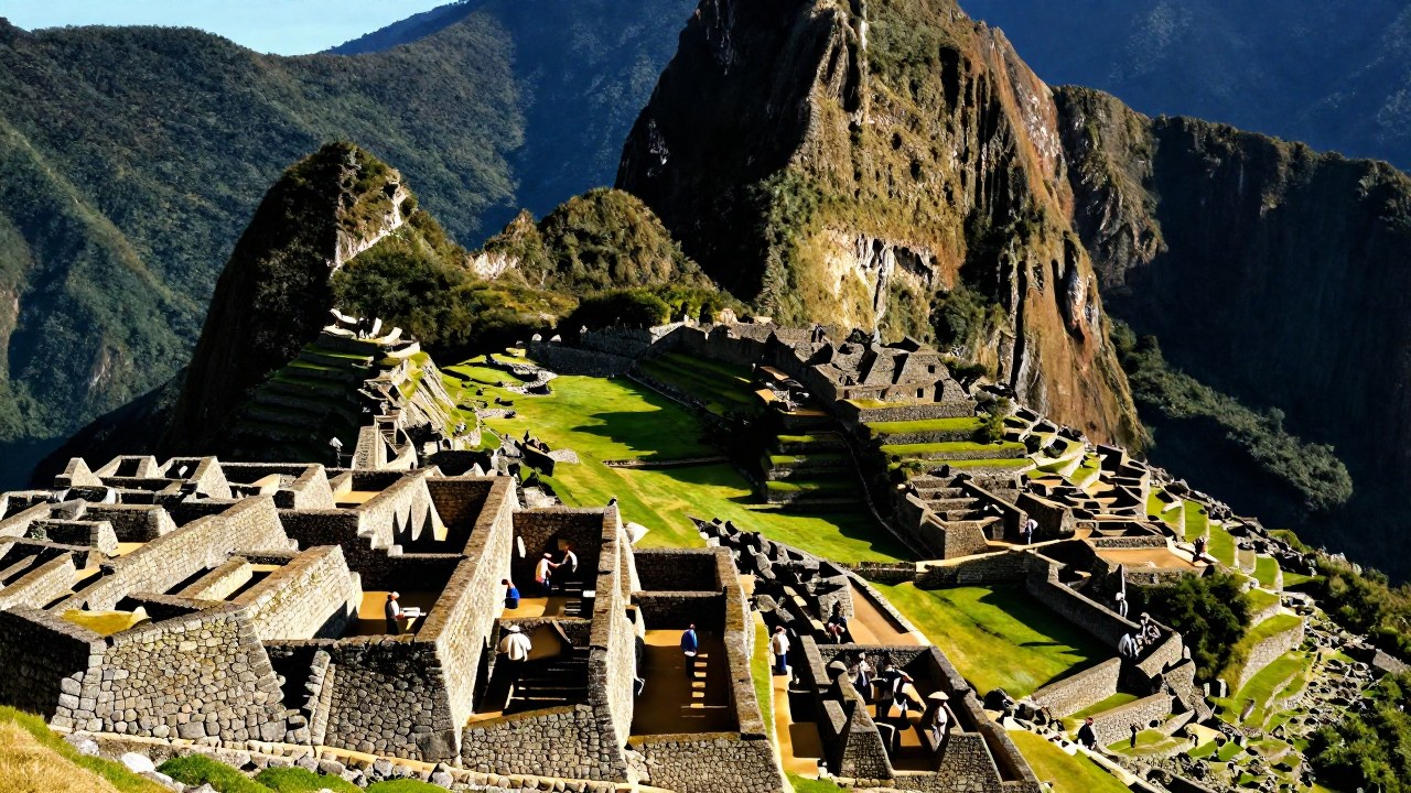 La ciudadela de Machu Picchu en los Andes muestra su arquitectura inca y la vida comunitaria.