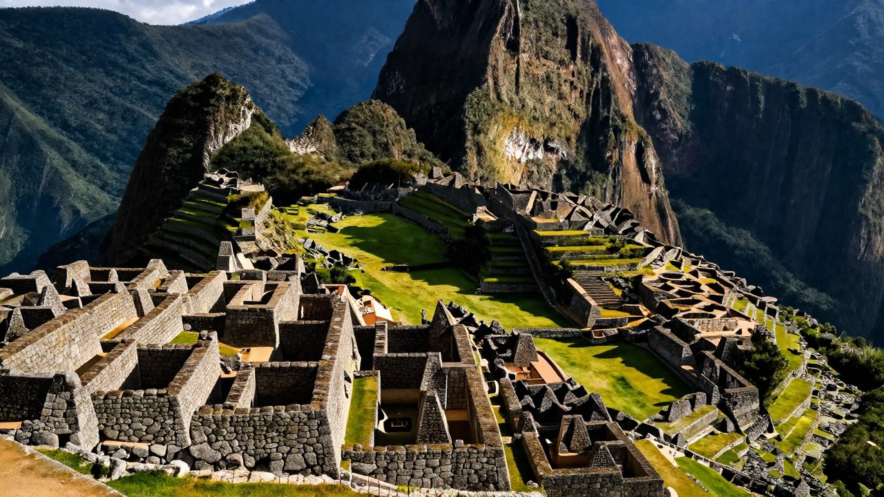 Muros de piedra inca de precisión en las terrazas de Machu Picchu frente al paisaje andino.